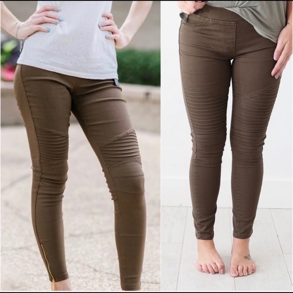 New Brown Ankle Zipper Moto Jeggings 